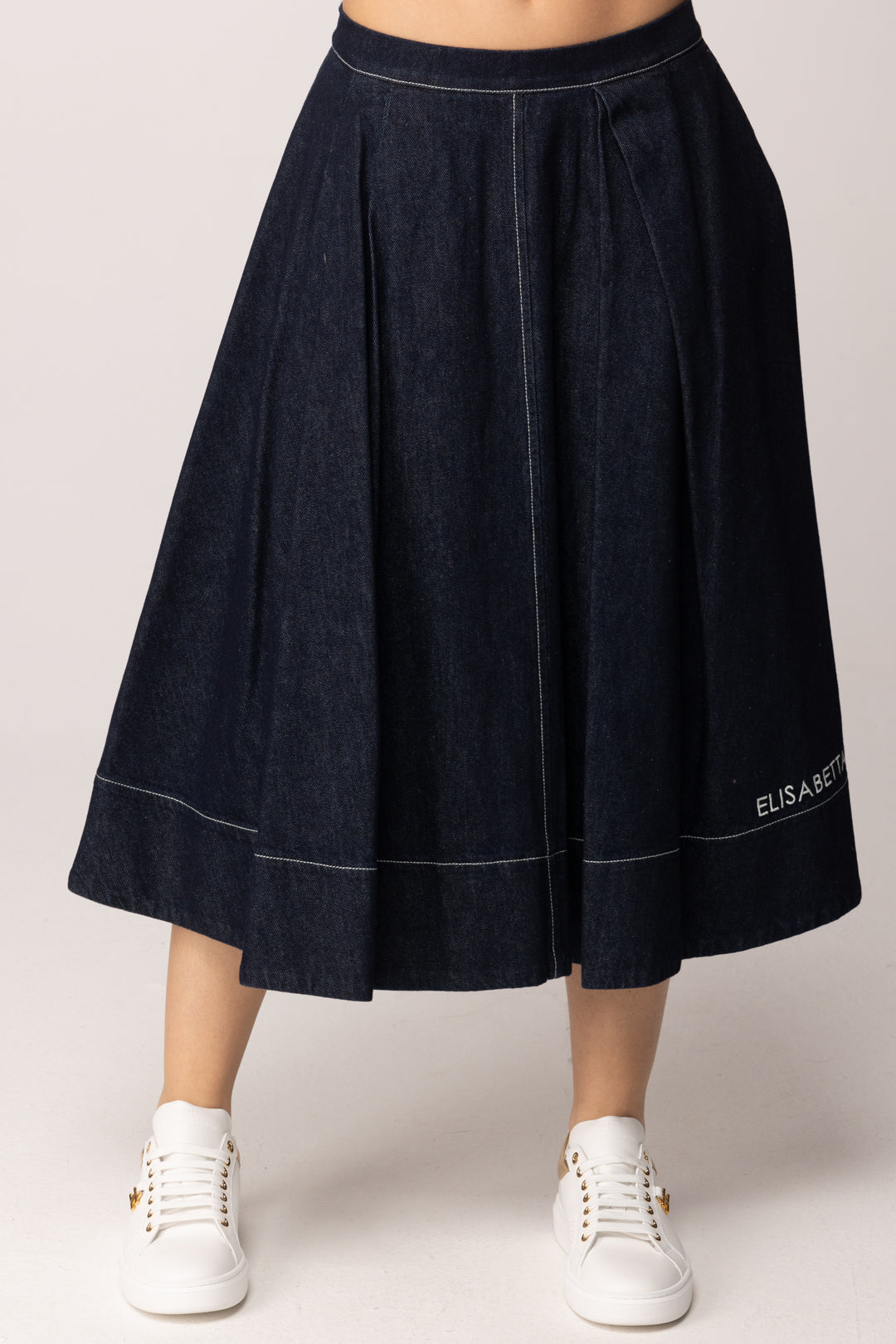 Elisabetta Franchi Bambina Gonna Flare In Denim con Logo Lettering EFGO2050DF011.4040