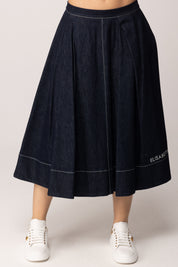 Elisabetta Franchi Bambina Gonna Flare In Denim con Logo Lettering EFGO2050DF011.4040