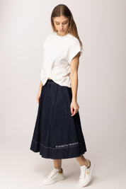 Elisabetta Franchi Bambina Gonna Flare In Denim con Logo Lettering EFGO2050DF011.4040