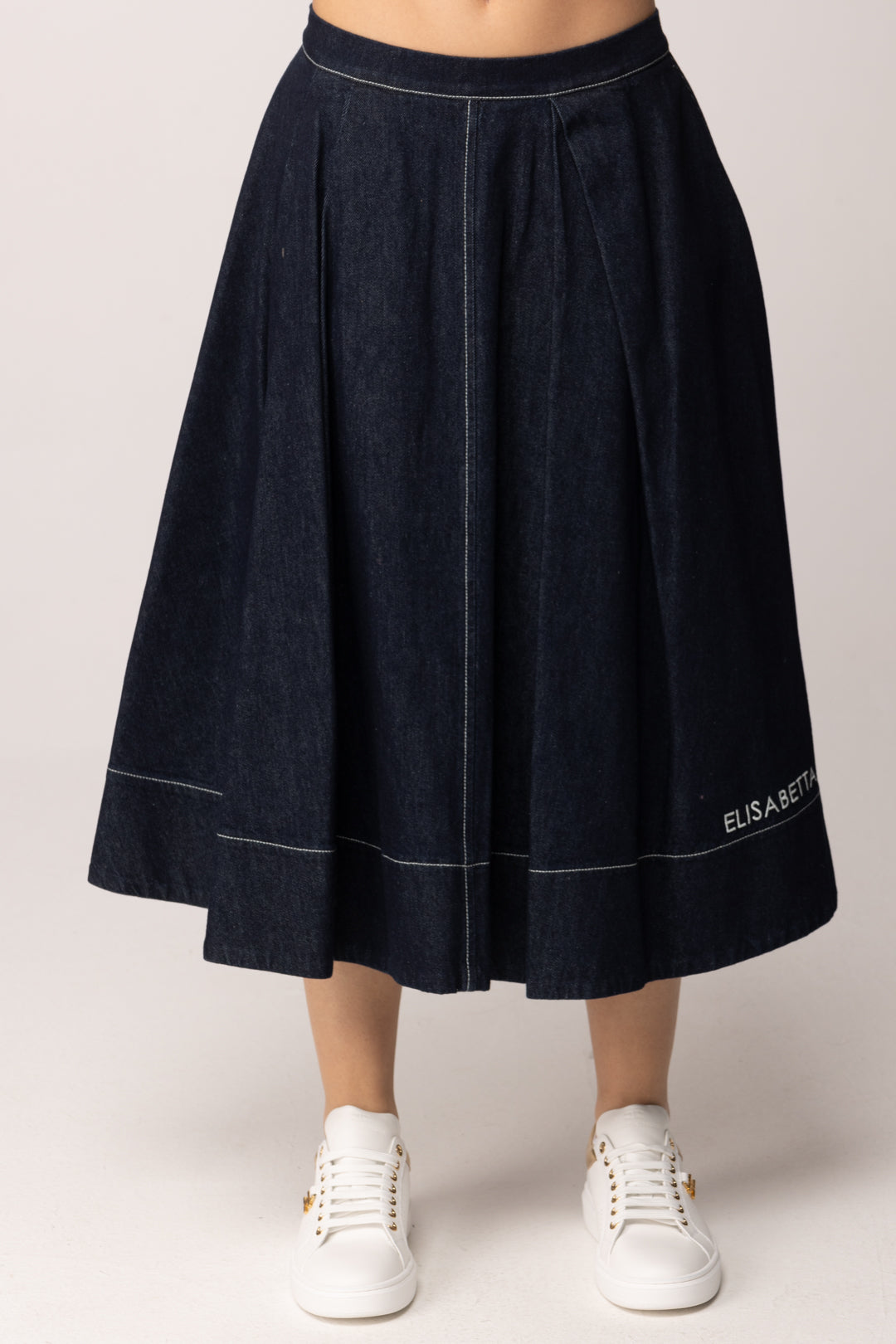 Elisabetta Franchi Bambina Gonna Flare In Denim con Logo Lettering EFGO2050DF011.4040