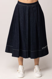Elisabetta Franchi Bambina Gonna Flare In Denim con Logo Lettering EFGO2050DF011.4040