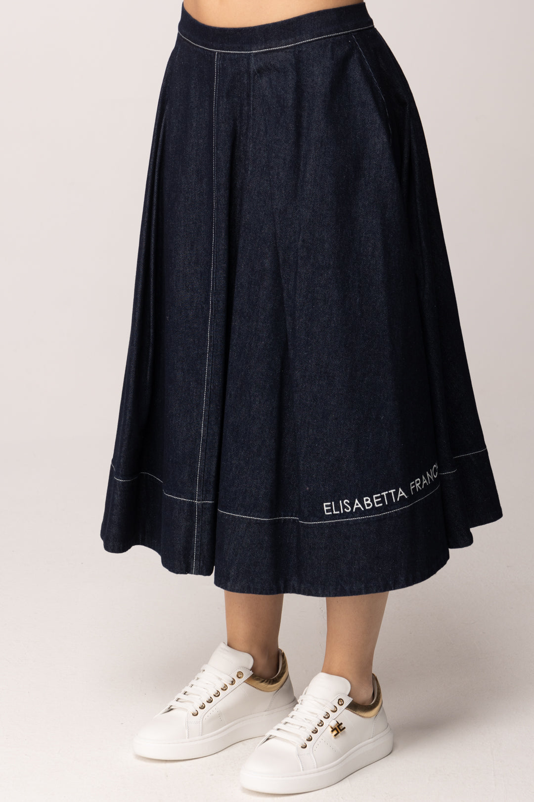 Elisabetta Franchi Bambina Gonna Flare In Denim con Logo Lettering EFGO2050DF011.4040