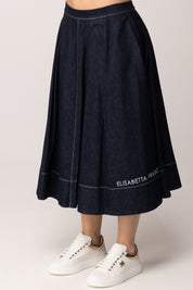 Elisabetta Franchi Bambina Gonna Flare In Denim con Logo Lettering EFGO2050DF011.4040