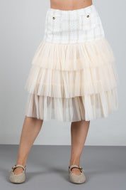 Elisabetta Franchi Bambina Gonna In Bouclé e Tulle a Balze EFGO2410TV163.0015