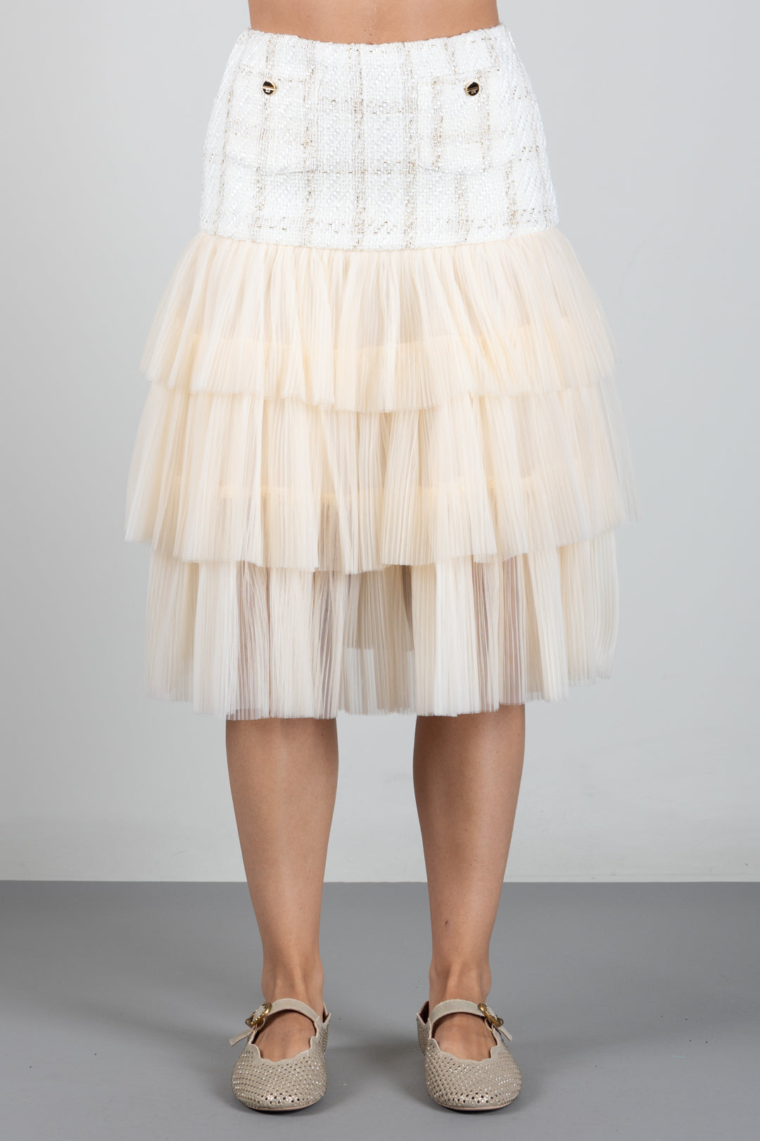 Elisabetta Franchi Bambina Gonna In Bouclé e Tulle a Balze EFGO2410TV163.0015
