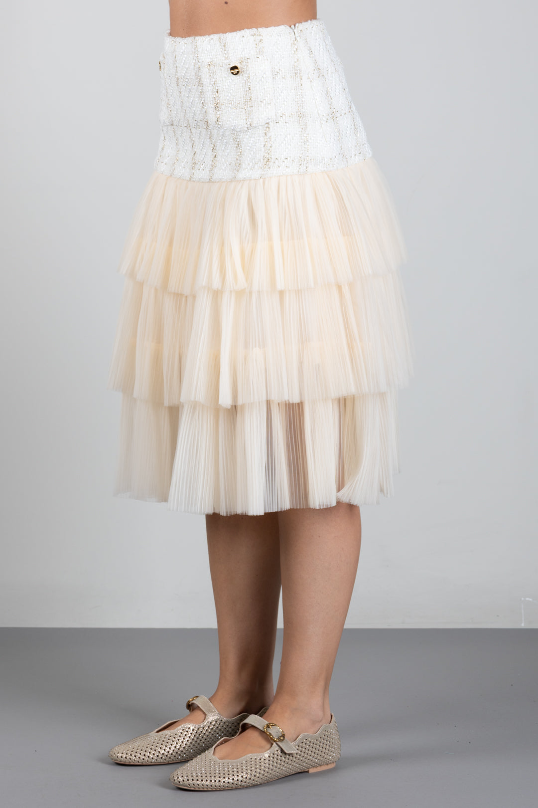 Elisabetta Franchi Bambina Gonna In Bouclé e Tulle a Balze EFGO2410TV163.0015