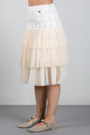 Elisabetta Franchi Bambina Gonna In Bouclé e Tulle a Balze EFGO2410TV163.0015