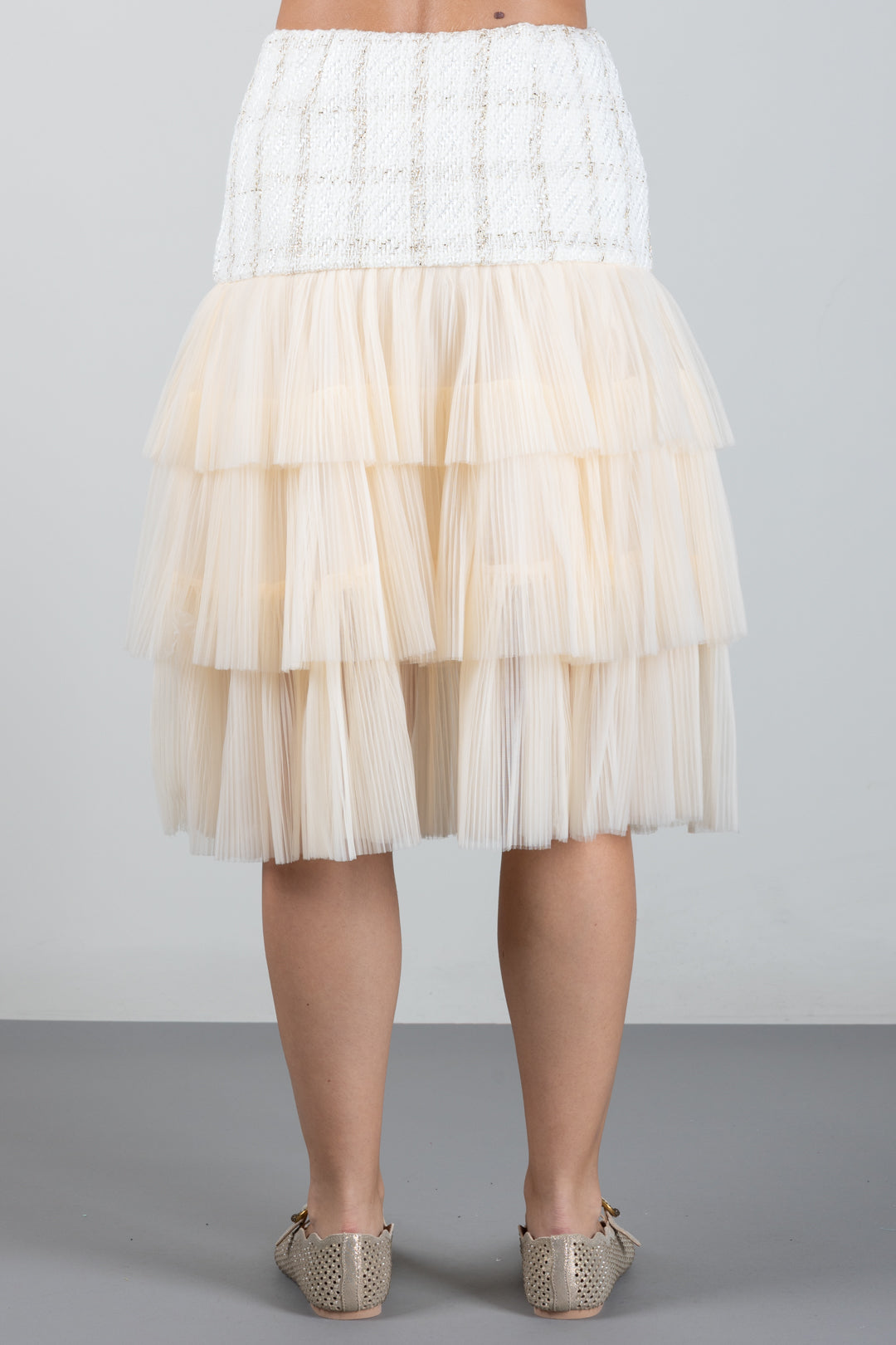 Elisabetta Franchi Bambina Gonna In Bouclé e Tulle a Balze EFGO2410TV163.0015