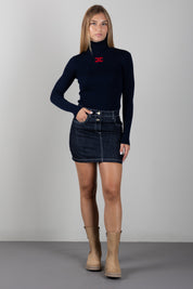 Elisabetta Franchi Bambina Gonna In Denim con Placca Logo EFGO233CDF011.4040