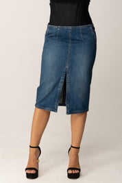 Elisabetta Franchi Gonna In Denim e Neoprene GJ39I56E2 BLUE DENIM/NERO