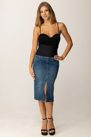 Elisabetta Franchi Gonna In Denim e Neoprene GJ39I56E2 BLUE DENIM/NERO