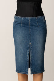 Elisabetta Franchi Gonna In Denim e Neoprene GJ39I56E2 BLUE DENIM/NERO