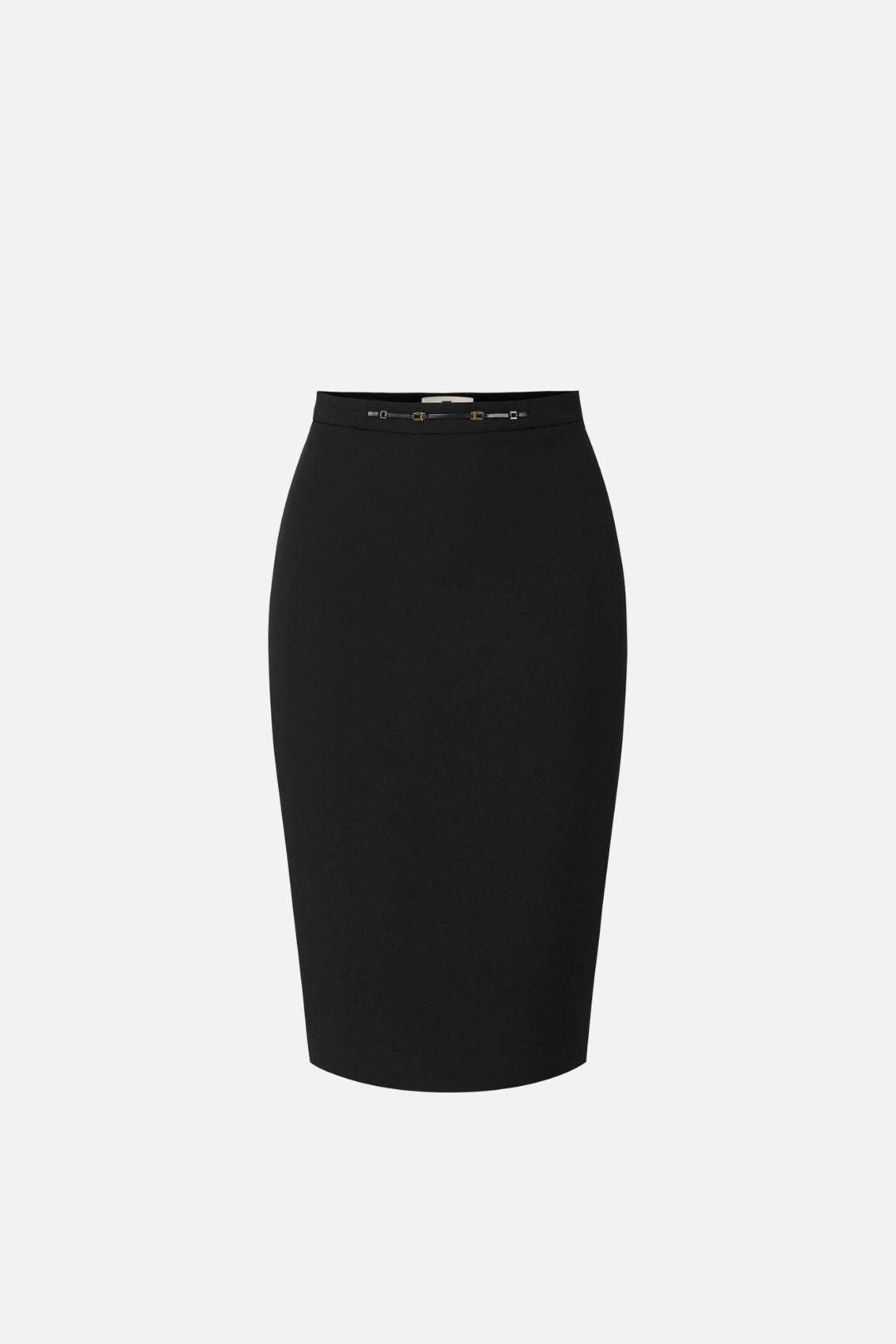 Elisabetta Franchi Gonna In Doppio Crêpe Stretch con Morsetto Gioiello Logo GO22366E2 NERO
