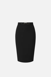 Elisabetta Franchi Gonna In Doppio Crêpe Stretch con Morsetto Gioiello Logo GO22366E2 NERO