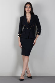 Elisabetta Franchi Gonna In Doppio Crêpe Stretch con Morsetto Gioiello Logo GO22366E2 NERO