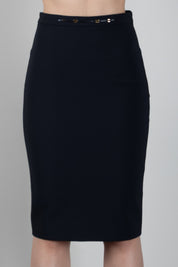 Elisabetta Franchi Gonna In Doppio Crêpe Stretch con Morsetto Gioiello Logo GO22366E2 NERO