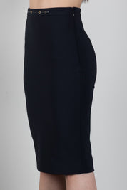 Elisabetta Franchi Gonna In Doppio Crêpe Stretch con Morsetto Gioiello Logo GO22366E2 NERO