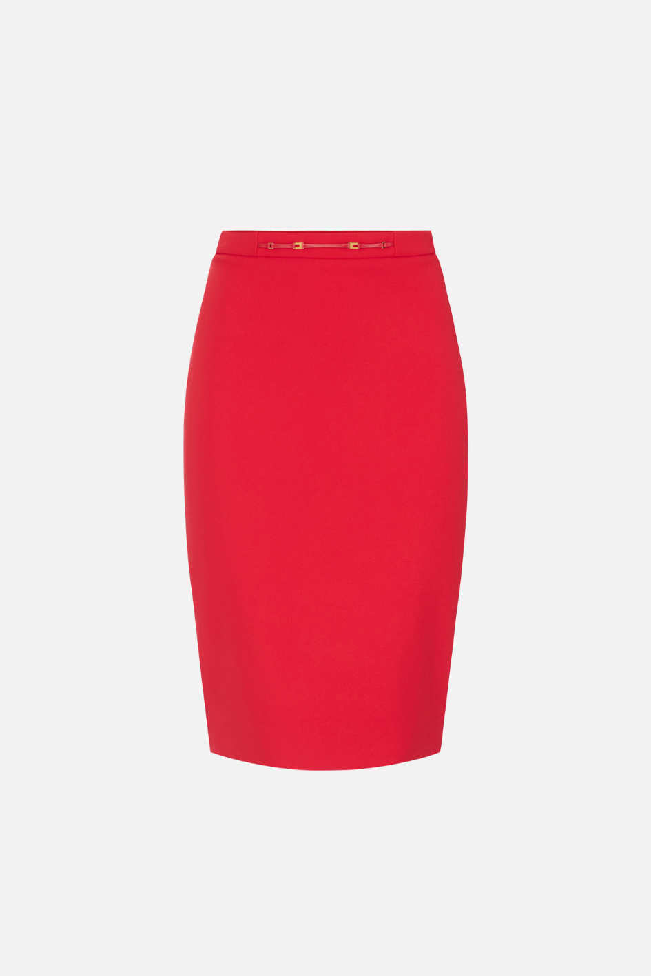 Elisabetta Franchi Gonna In Doppio Crêpe Stretch con Morsetto Gioiello Logo GO22366E2 RED PASSION