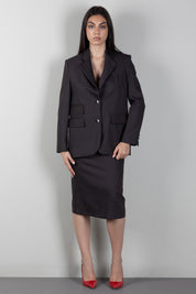Elisabetta Franchi Gonna In Fresco Lana Gessato GO22266E2 DARK CHOCOLATE/GLASS
