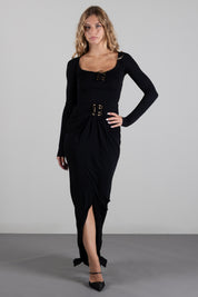 Elisabetta Franchi Gonna In Jersey Crêpe con Logo Gioiello GO25167E2 NERO