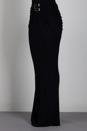 Elisabetta Franchi Gonna In Jersey Crêpe con Logo Gioiello GO25167E2 NERO