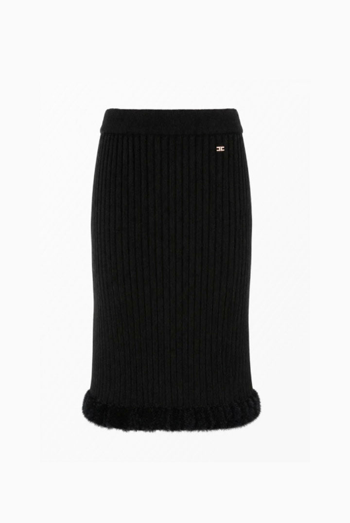 Elisabetta Franchi Bambina Gonna In Maglia a Coste con Bordo In Pelliccia Sintetica EFGO227CFL040.N000