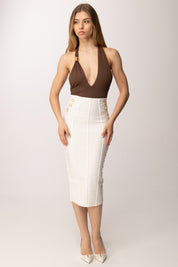 Elisabetta Franchi Gonna In Maglia a Tubino con Texture 3d GK30D62E2 AVORIO