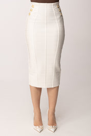 Elisabetta Franchi Gonna In Maglia a Tubino con Texture 3d GK30D62E2 AVORIO
