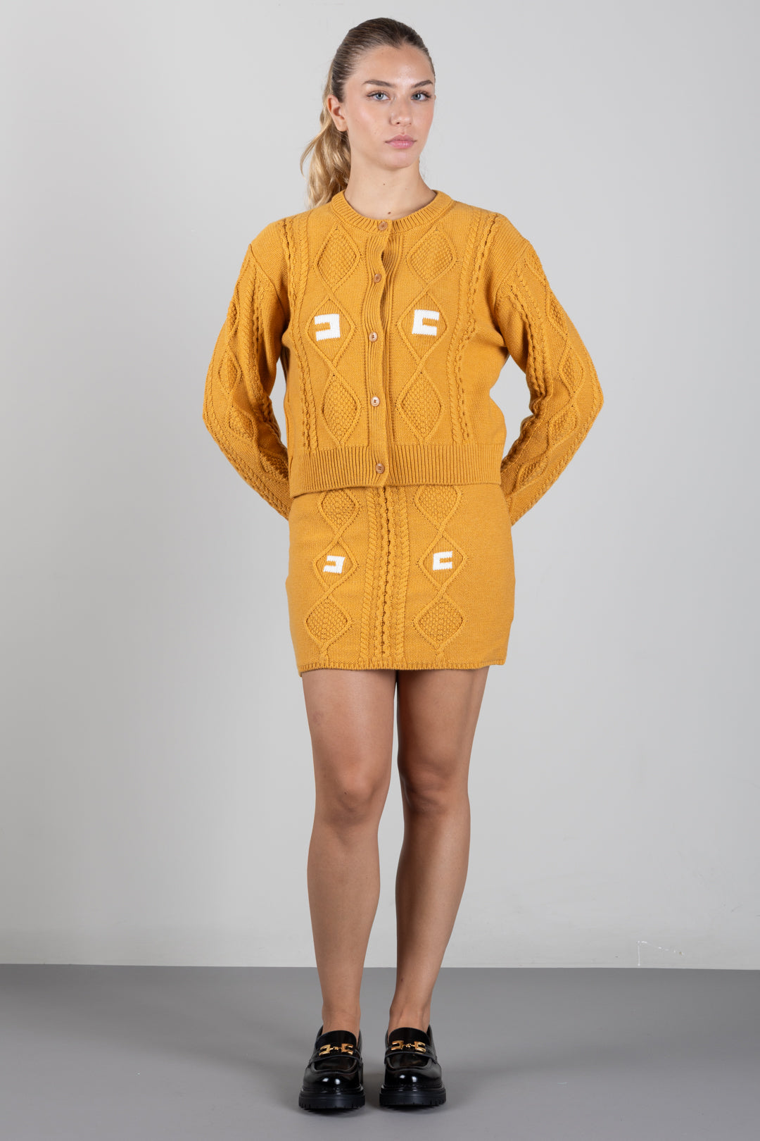 Elisabetta Franchi Bambina Gonna In Maglia con Lavorazione a Trecce e Logo EFGO226CFL098.7205