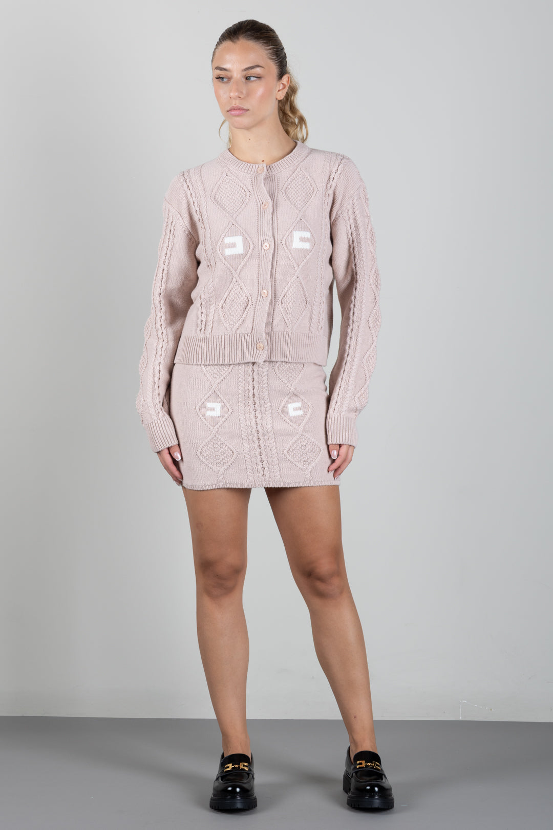 Elisabetta Franchi Bambina Gonna In Maglia con Lavorazione a Trecce e Logo EFGO226CFL098.C863