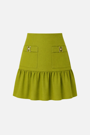 Elisabetta Franchi Gonna In Misto Lino con Dettagli Gioiello GO18662E2 ALOE