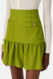 Elisabetta Franchi Gonna In Misto Lino con Dettagli Gioiello GO18662E2 ALOE