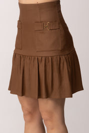 Elisabetta Franchi Gonna In Misto Lino con Dettagli Gioiello GO18662E2 CUOIO