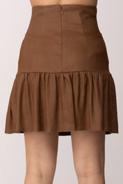 Elisabetta Franchi Gonna In Misto Lino con Dettagli Gioiello GO18662E2 CUOIO