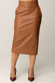 Elisabetta Franchi Gonna In Pelle Sintetica con Ganci Gioiello GO14557E2 BROWN SUGAR