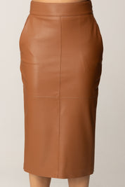 Elisabetta Franchi Gonna In Pelle Sintetica con Ganci Gioiello GO14557E2 BROWN SUGAR