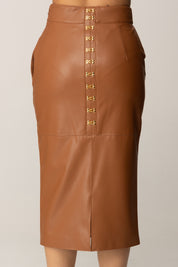 Elisabetta Franchi Gonna In Pelle Sintetica con Ganci Gioiello GO14557E2 BROWN SUGAR