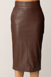 Elisabetta Franchi Gonna In Pelle Sintetica con Ganci Gioiello GO14557E2 COFFEE