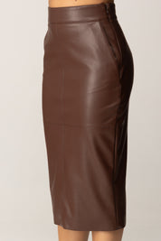 Elisabetta Franchi Gonna In Pelle Sintetica con Ganci Gioiello GO14557E2 COFFEE