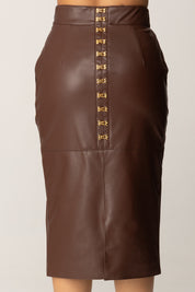Elisabetta Franchi Gonna In Pelle Sintetica con Ganci Gioiello GO14557E2 COFFEE