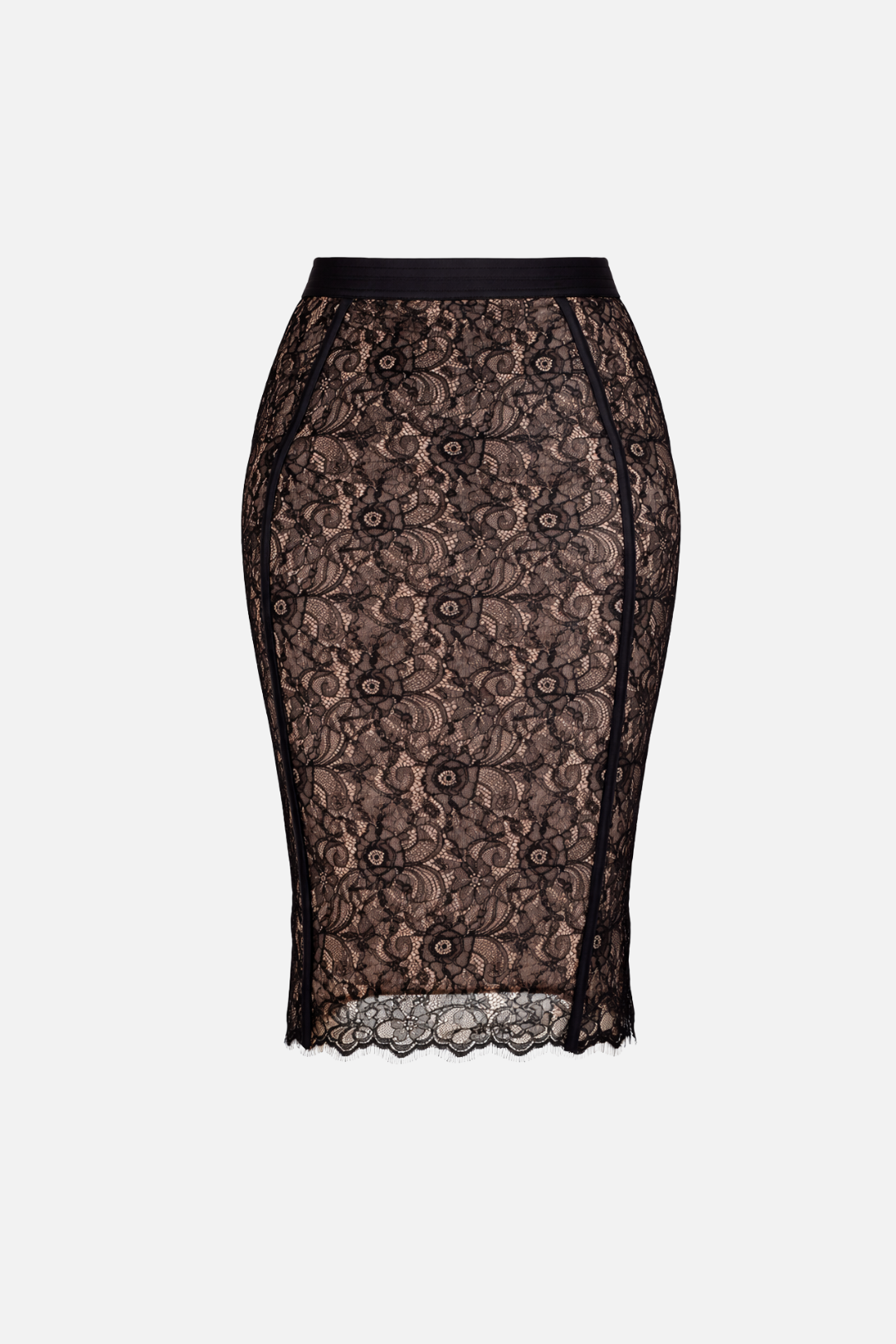 Elisabetta Franchi Gonna In Pizzo Floreale e Raso GO19362E2 NERO/NUDE