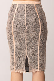 Elisabetta Franchi Gonna In Pizzo Floreale e Raso GO19362E2 NUDE/NERO