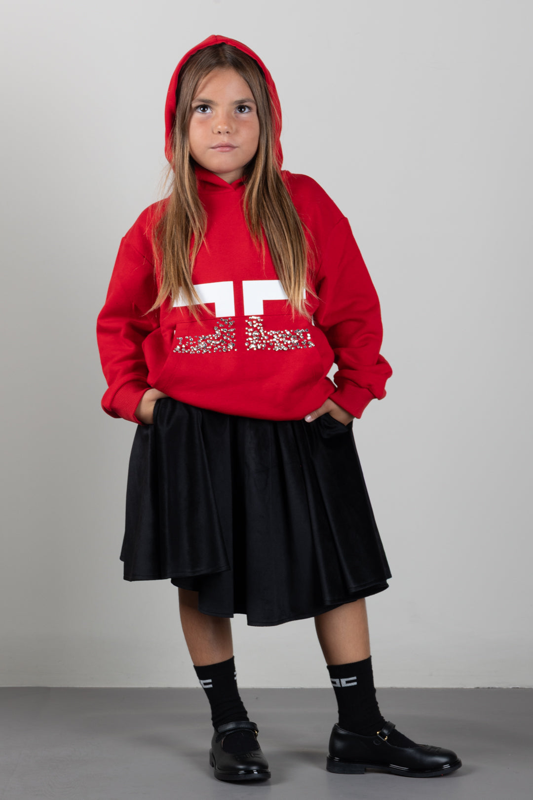 Elisabetta Franchi Bambina Gonna In Velluto con Pieghe EFGO2370VE018.N000