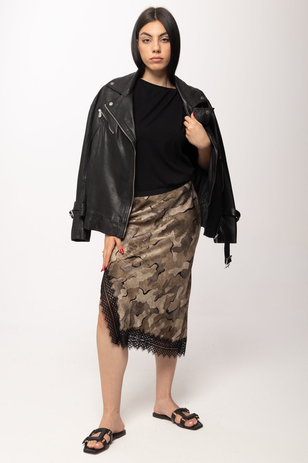 Pinko Gonna In Viscosa con Inserti In Pizzo 107731 A3MY CSZ