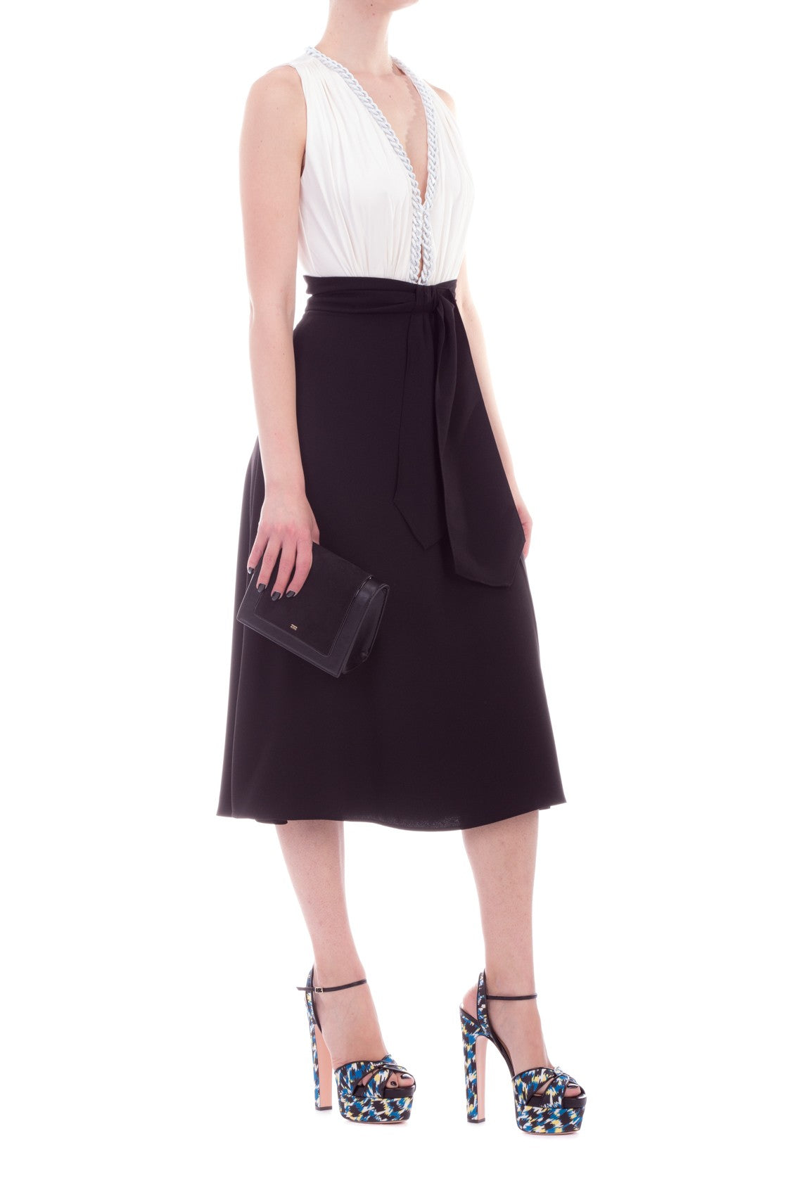 Elisabetta Franchi Gonna Longuette con Nodo In Vita GO19591E2 NERO