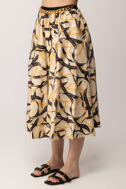Elisabetta Franchi Gonna Longuette con Stampa Nastri GO15161E2 CREMA