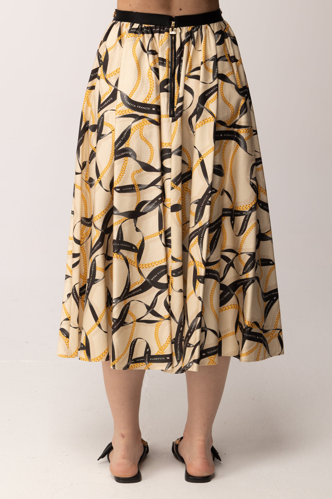 Elisabetta Franchi Gonna Longuette con Stampa Nastri GO15161E2 CREMA