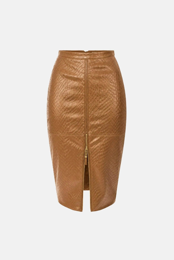 Elisabetta Franchi Gonna Longuette Effetto Pelle con Trama a Squame GO24467E2 DAINO