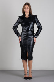 Elisabetta Franchi Gonna Longuette Effetto Pelle con Trama a Squame GO24467E2 NERO