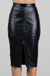 Elisabetta Franchi Gonna Longuette Effetto Pelle con Trama a Squame GO24467E2 NERO